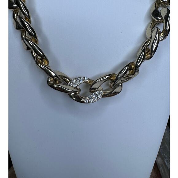 Lydell NYC Rhinestone Crystal Center Large Link Chain Necklace Adjustable Length - Picture 2 of 6